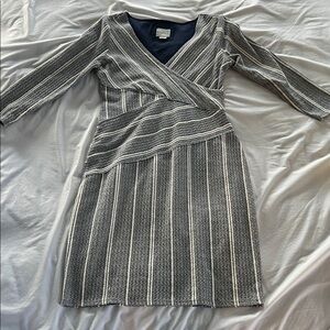 MAEVE by Anthropologie Wrapped Column Dress in Blue Motif Knit 3/4 Sleeves